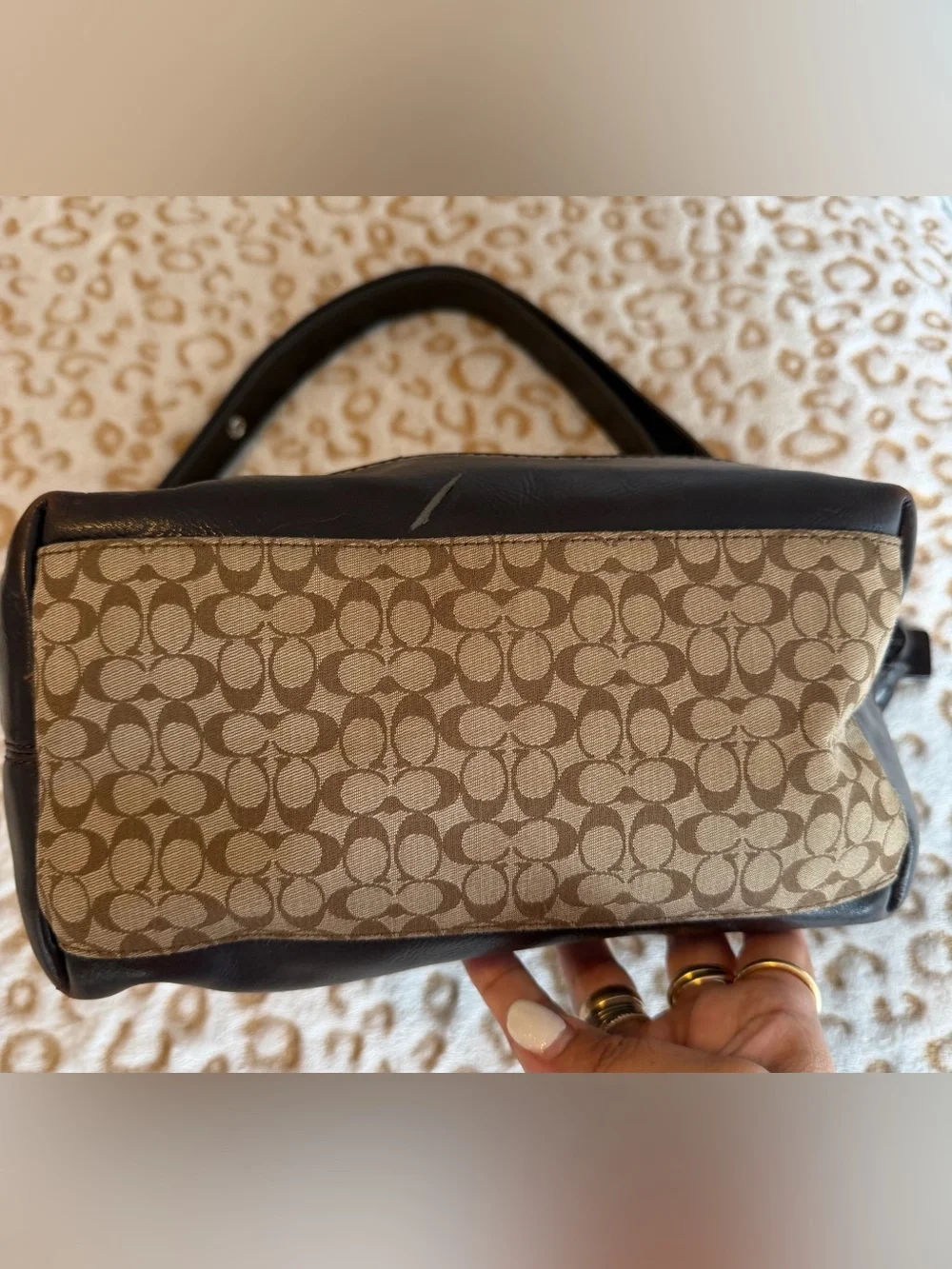 Coach Legacy Brown Beige Hobo Signature C  Leather Trim Bag